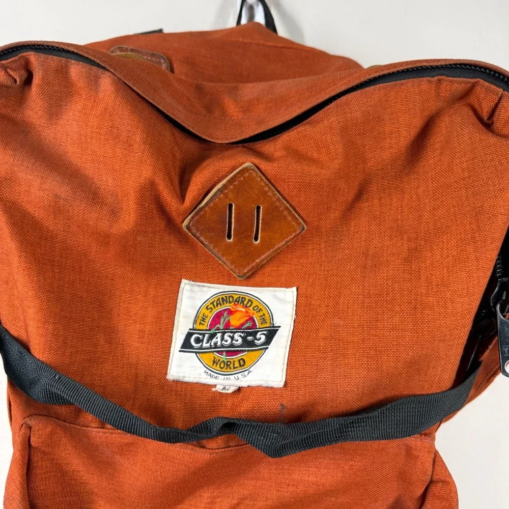 Vtg Class-5 Mountaineering Hiking Backpack Burnt Orange Canvas Rucksack USA Made